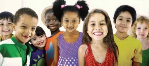 Group of happy children of all races