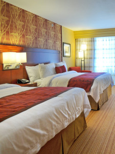 Two king-sized beds in a suite at the Courtyard Marriott