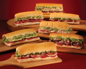 Six different kinds of Jimmy Johns sub sandwiches