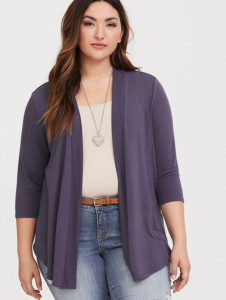 Girl wearing a purple sweater from Torrid