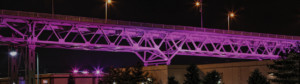 Homestead Bridge lit up in purple