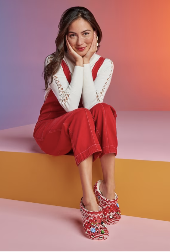 Smiling lady with slippers