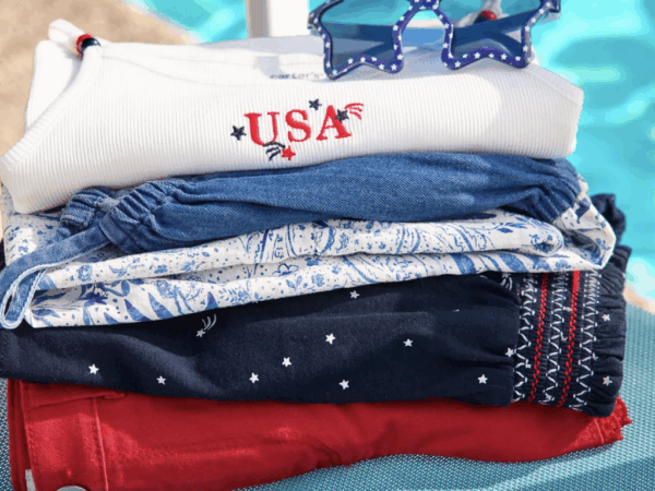 White, Blue and Red Folded Outfits