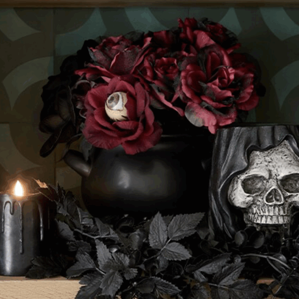 Black Candle, Roses, and Skull