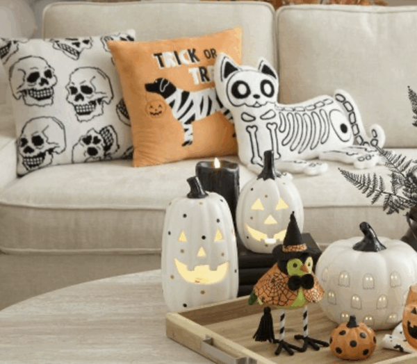 Skeleton Pillows and Pumpkins