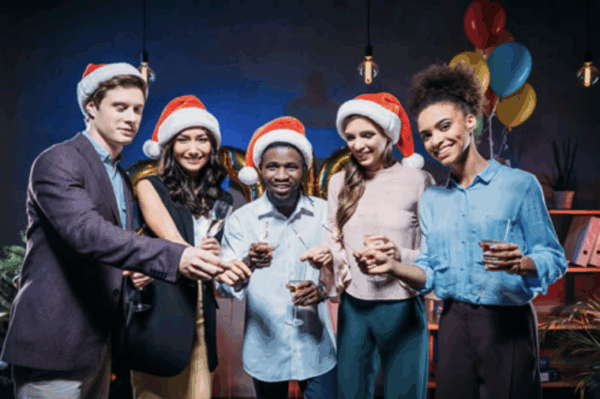 People wearing Santa hats