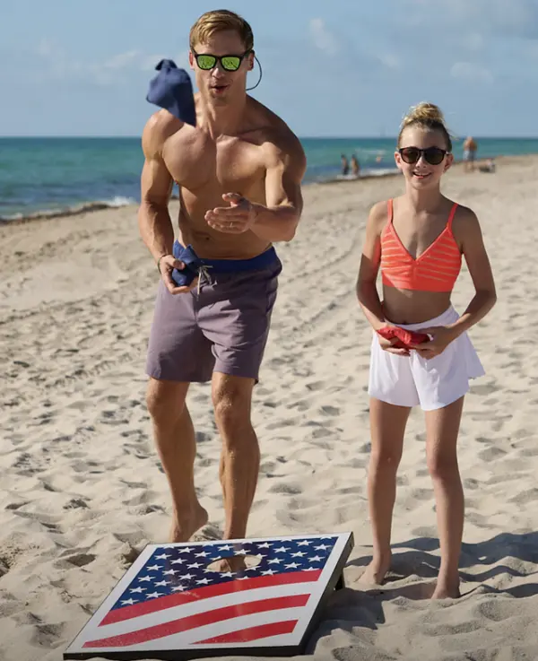 Couple and child at beach